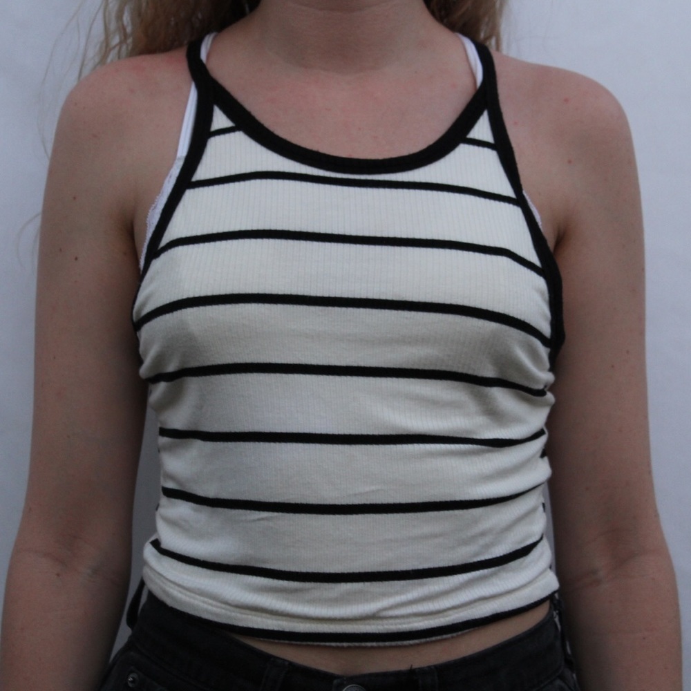 Black and white striped crop top